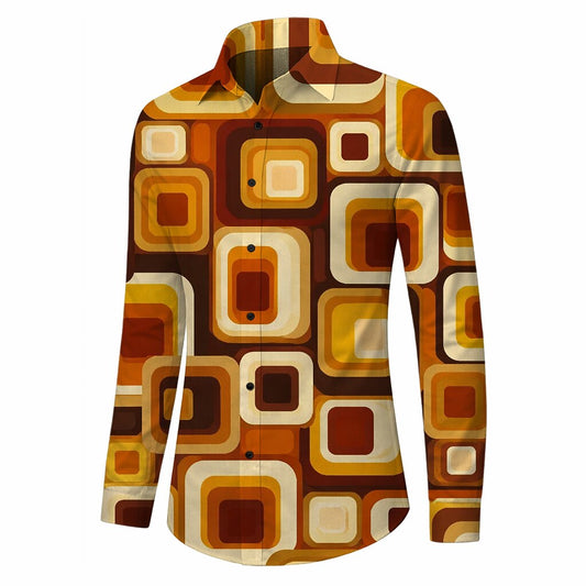 Retro 70S Geometric Ethnic Long Sleeves Collar Shirt