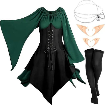 Medieval Fairy Dress Set with Headpiece Accs
