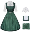 Oktoberfest Burgundy Green Blue Dirndl Dress with Apron and Blouse - Retrorobe