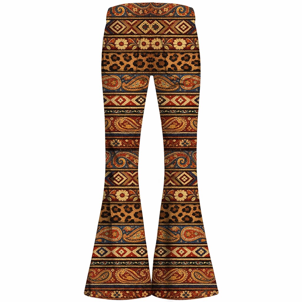 Retro 70s Bohemian Paisley High Waist Wide Flared Trousers