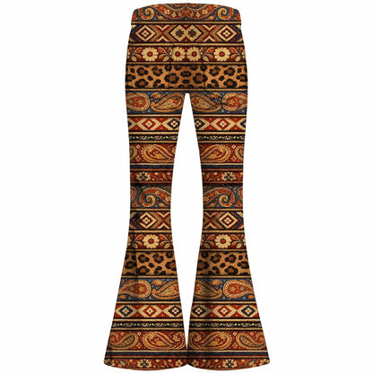 Retro 70s Bohemian Paisley High Waist Wide Flared Trousers
