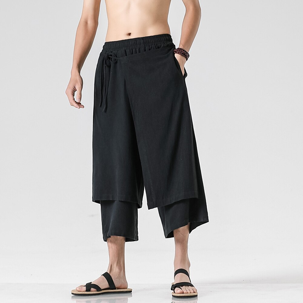 Retro Style Faux Two Piece Design Linen Pants - Retrorobe