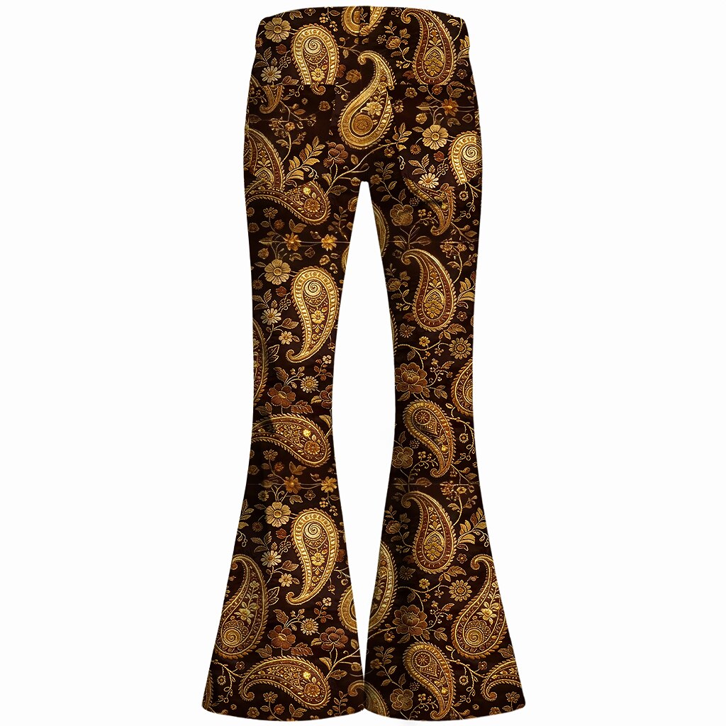 Retro 70s Paisley Print High Waist Wide Flared Trousers