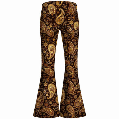 Retro 70s Paisley Print High Waist Wide Flared Trousers