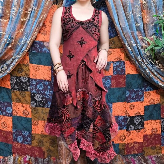 Boho Embroidered Asymmetrical Dress