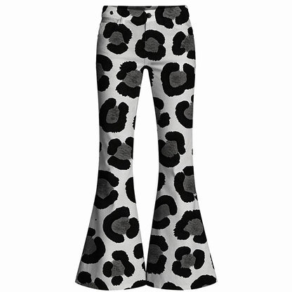 Retro 70s Leopard Print High Waist Wide Flared Trousers