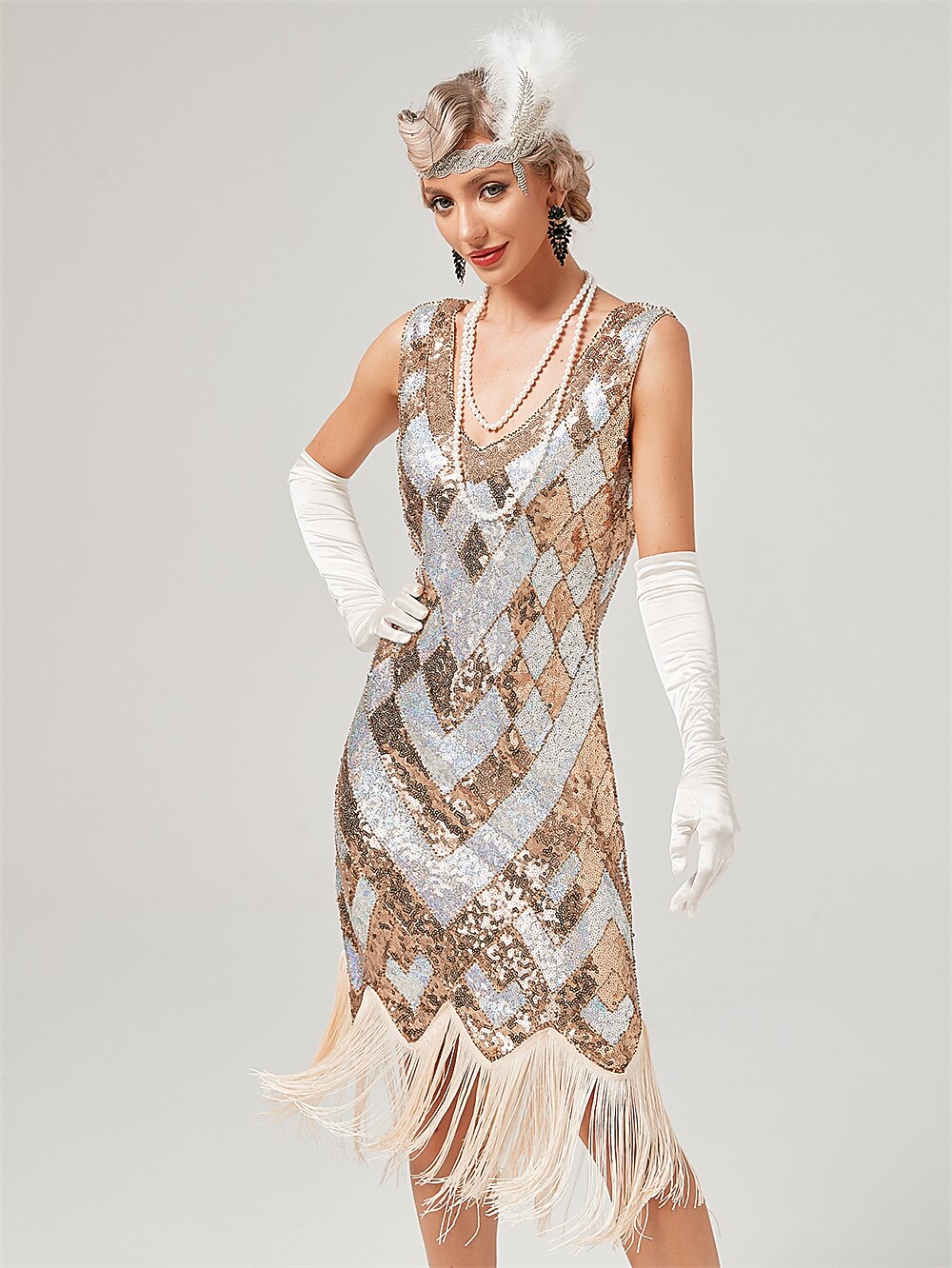 Sequin Chevron Flapper Dress with Vintage Glam