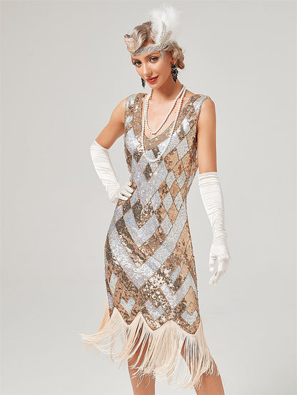 Sequin Chevron Flapper Dress with Vintage Glam
