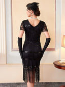 Abito Flapper Nero con Motivo a Paillettes