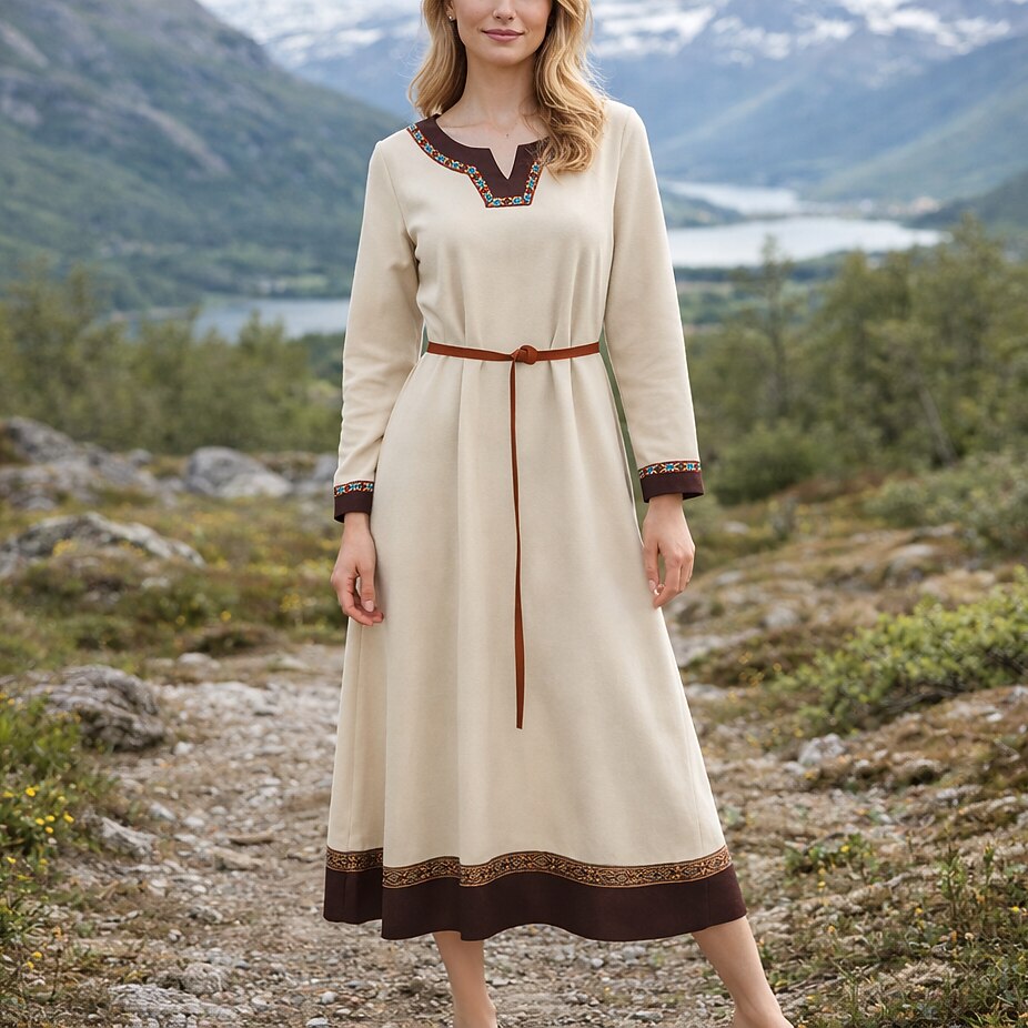 Medieval Viking Style Midi Dress with Belt