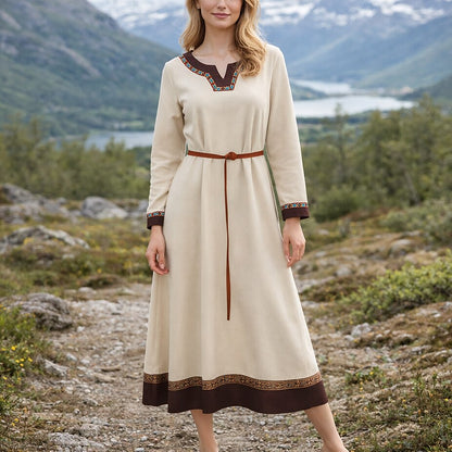 Medieval Viking Style Midi Dress with Belt