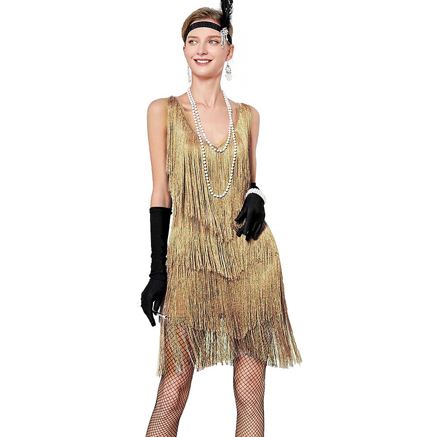 Sequin Fringe Charleston Dress with Accessories Set