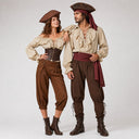 Women's Brown Pirate Costume Set with Corset Look