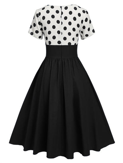 Women's 1950s Polka Dot V-Neck High Waist Swing Dress