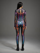 Leotard da donna di Halloween con scheletro e zucca di Halloween neon