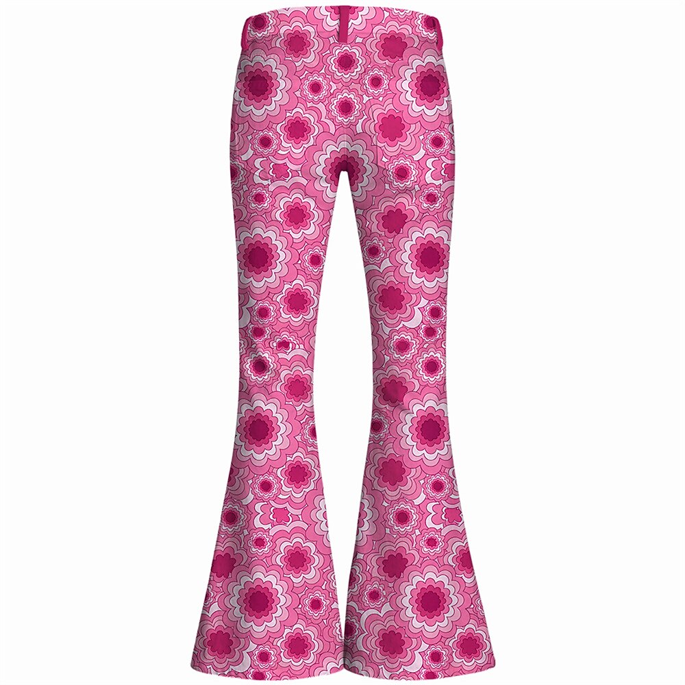 Retro 70s Geometric Floral High Waist Wide Flared Trousers