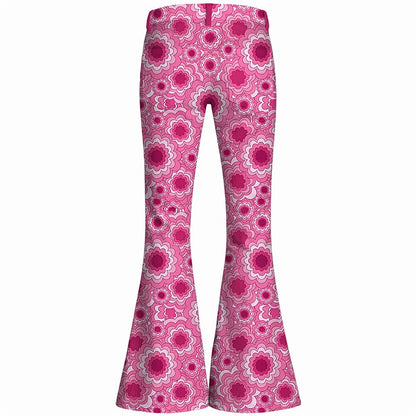 Retro 70s Geometric Floral High Waist Wide Flared Trousers