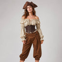 Women's Brown Pirate Costume Set with Corset Look