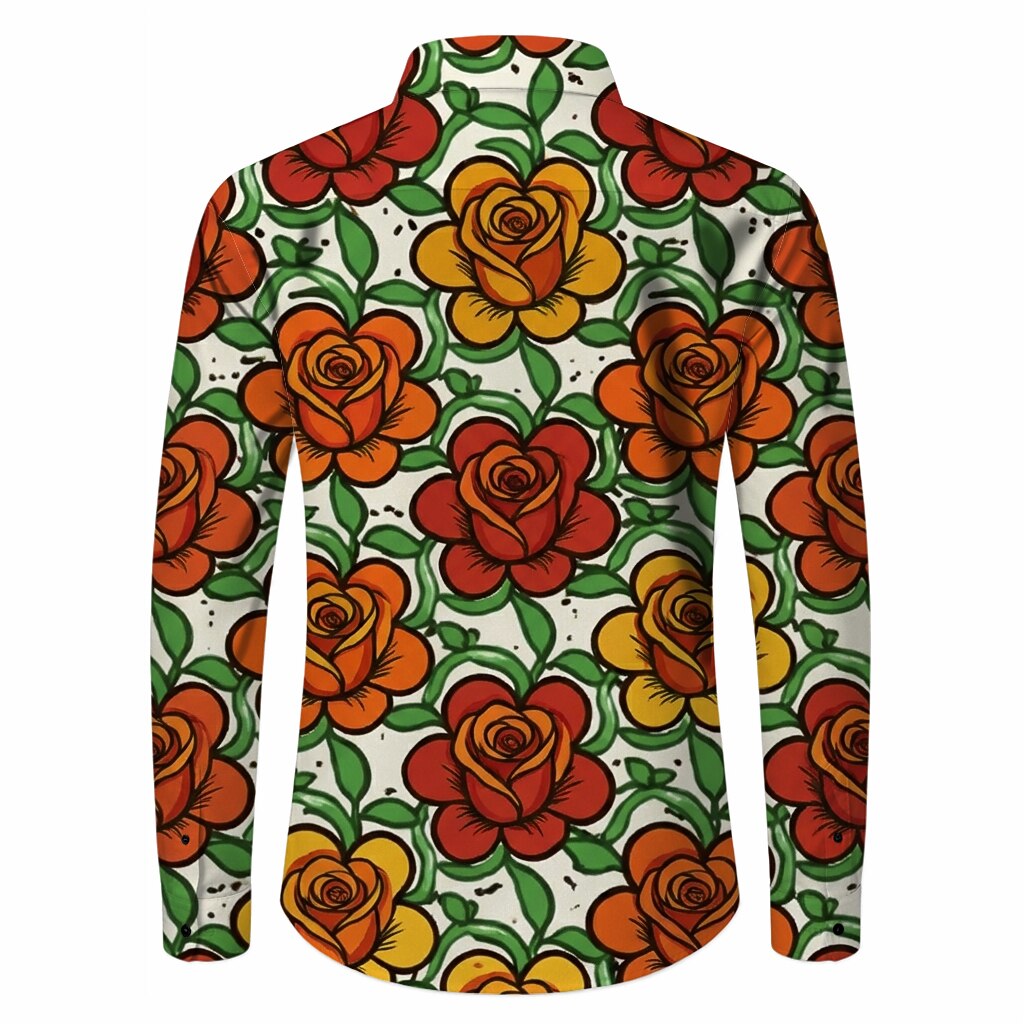 Retro 70S Psychedelic Floral Long Sleeves Collar Shirt in White