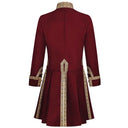 Ensemble de costume victorien 3 pièces pour homme, bordeaux avec bordure dorée