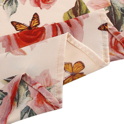 Women's 1950s Pink Rose Floral V-Neck Long Sleeve Flare Dress