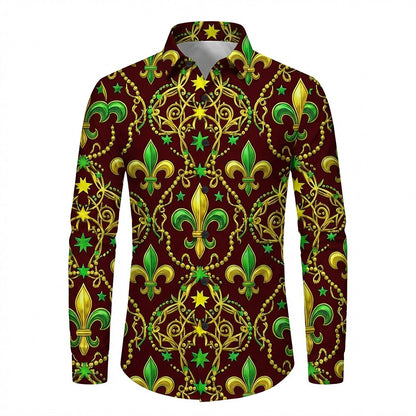 Retro 70S Fleur-de-lis Pattern Long Sleeves Collar Shirt