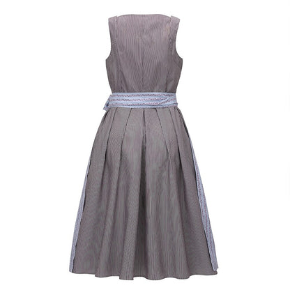 Traditional Bavarian Dirndl Dress with Striped Apron
