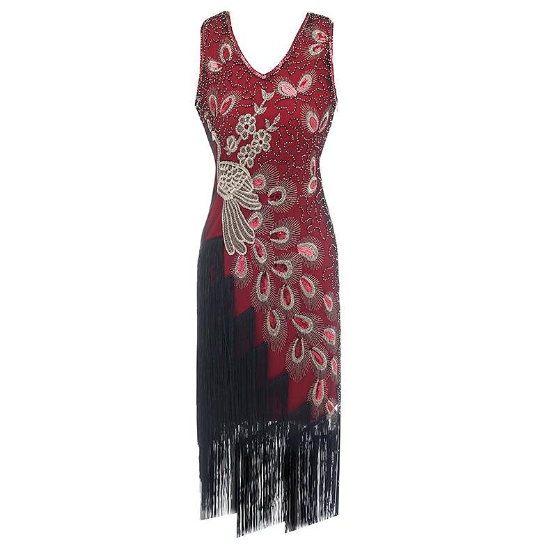 Irregular Tassel Peacock Flapper Dress with ACCs