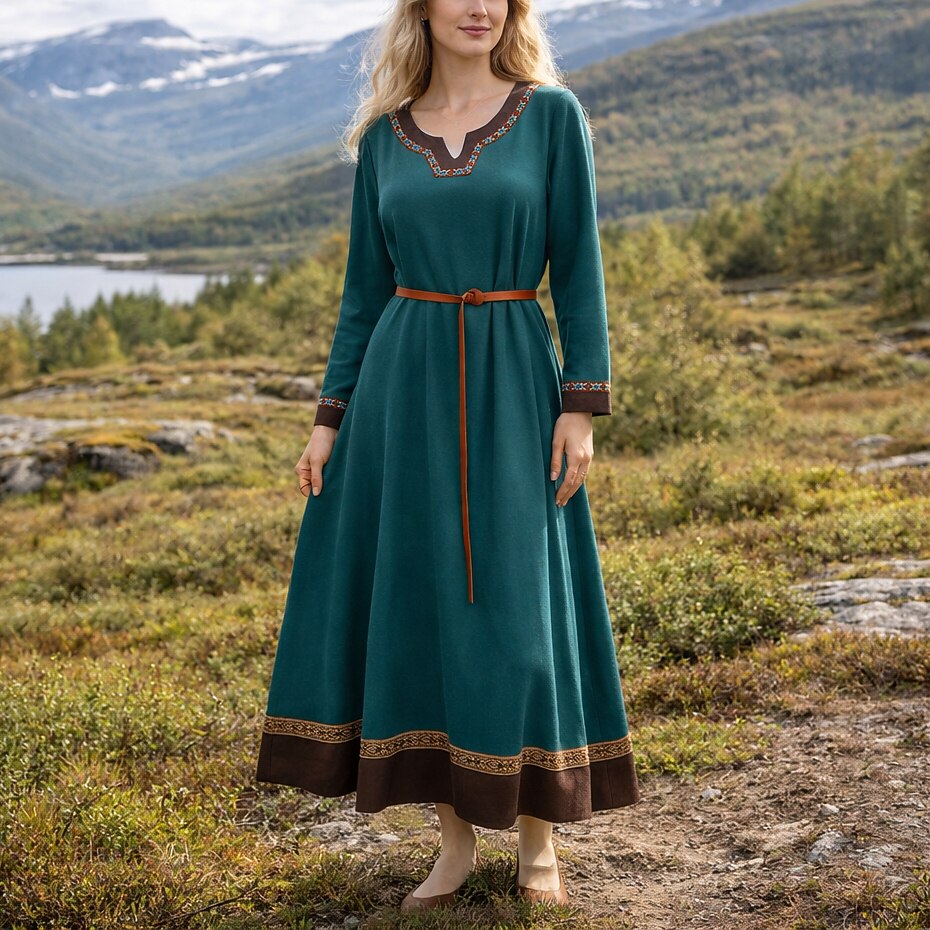 Medieval Viking Style Midi Dress with Belt