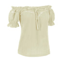 Renaissance Crew Neck Off Shoulder Lace-up Tops - Retrorobe