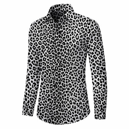 Retro 70S Leopard Long Sleeves Collar Shirt in Gray