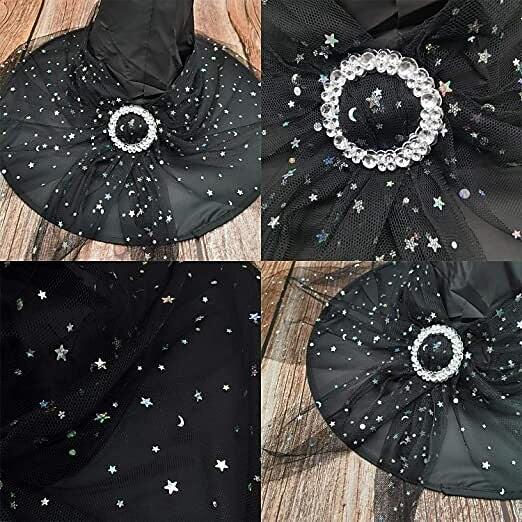 Black Witch Hat Pointed Sparkle Mesh Buckle