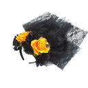 Copricapo da donna gotico in pizzo con rosa e velo scheletro per Halloween