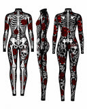 Women's Gothic Rose Skeleton Halloween Bodysuit Costume
