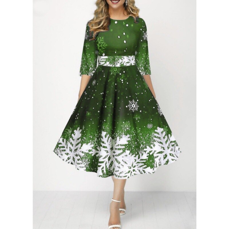 Christmas Vintage Snowflake Swing Dress X-mas Christmas