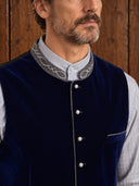 Set da uomo composto da gilet Gatsby in velluto blu navy anni '20 e cappello trilby, 2 pezzi