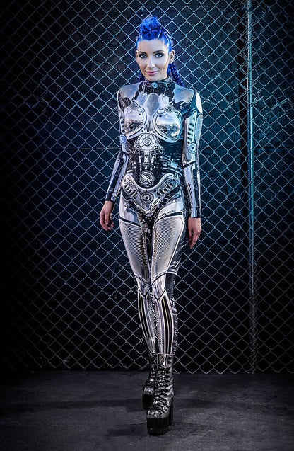 Skeleton Skull Steampunk Robot Full Body Catsuit