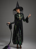 3-teiliges Halloween-Kostümset als Neon-Skeletthexe für Damen