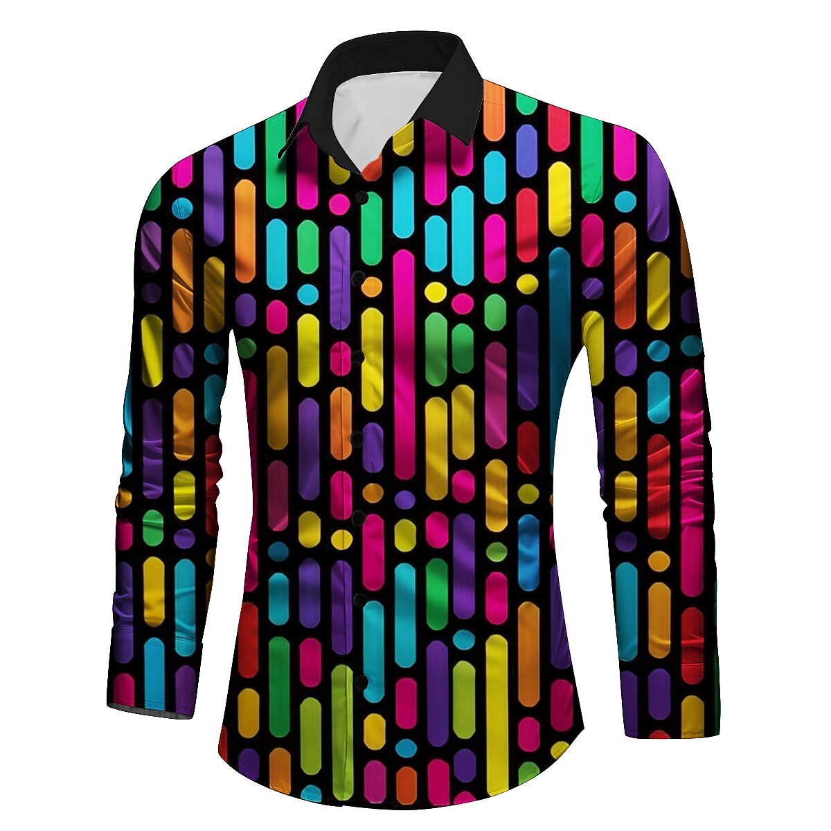 Retro 70S Neon Geometric Bar Long Sleeves Collar Shirt