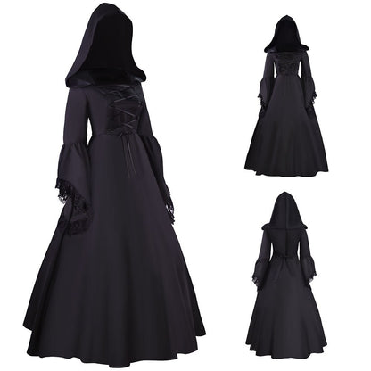 Gothic Punk Style Medieval Witch Dress with Drawstring