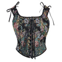 Floral Lace-up Front Vest U-Back 10 Bones Corset - Retrorobe