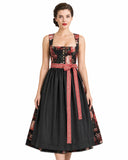 Women's German Dirndl Dress Floral Print Square Neck with Woven Trim Apron