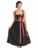 Women's German Dirndl Dress Floral Print Square Neck with Woven Trim Apron