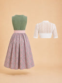 Premium Sage Green Floral Oktoberfest Dirndl & White Lace Blouse Set
