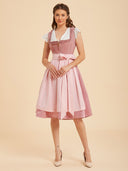 Oktoberfest Pink Midi Dirndl Dress with Pockets