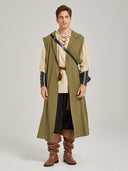 Man wearing a layered olive green medieval ranger costume