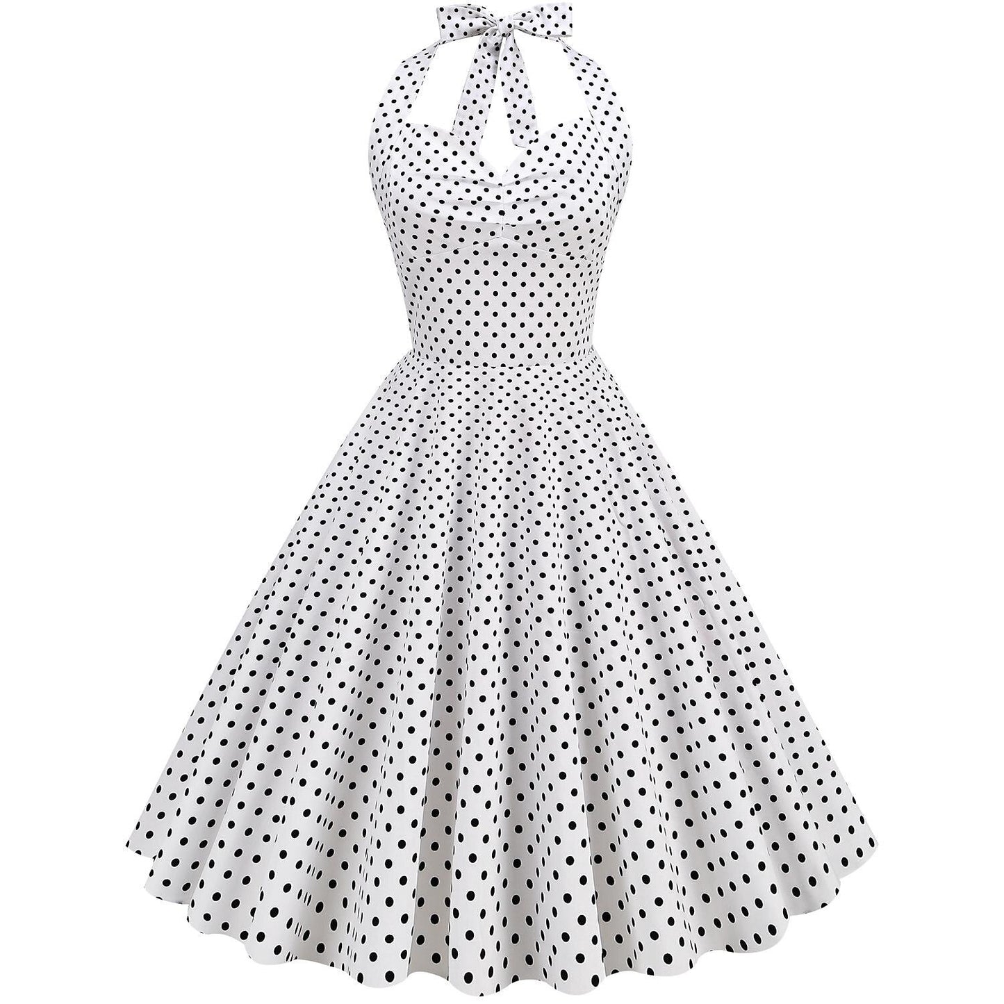 Women's 1950s Polka Dot Halter Neck Swing Dress