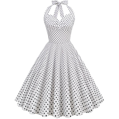 Women's 1950s Polka Dot Halter Neck Swing Dress