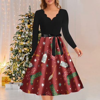 Christmas A-Line Print Dress