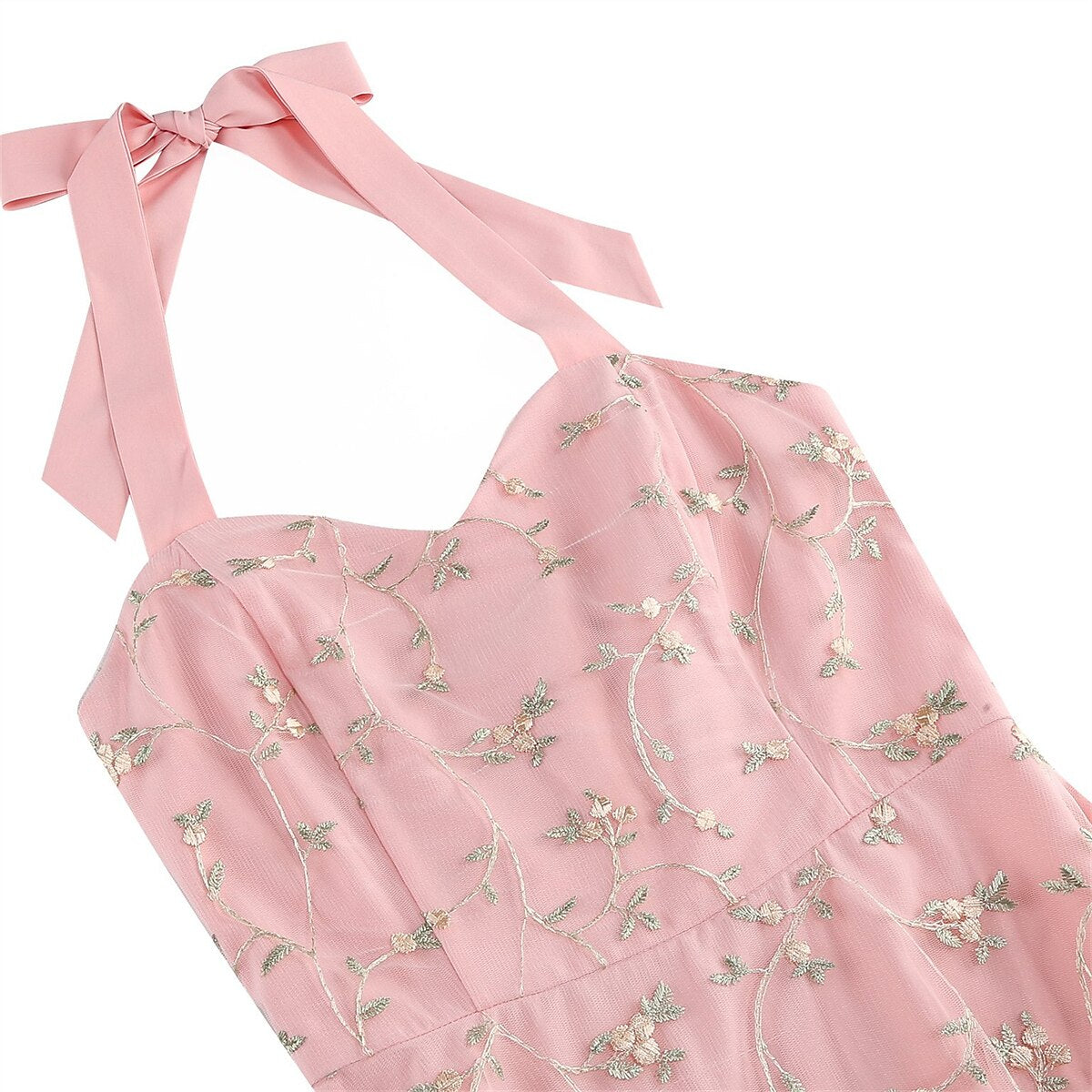 Floral Embroidered Halter Midi Dress